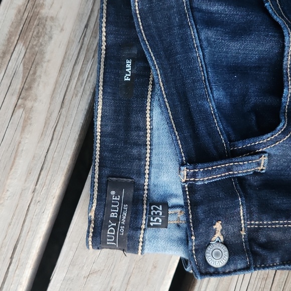 Judy Blue Size 15 32 Flare Dark Wash Jeans Western Boots Raw Hem JB82343DK Denim - Picture 11 of 11